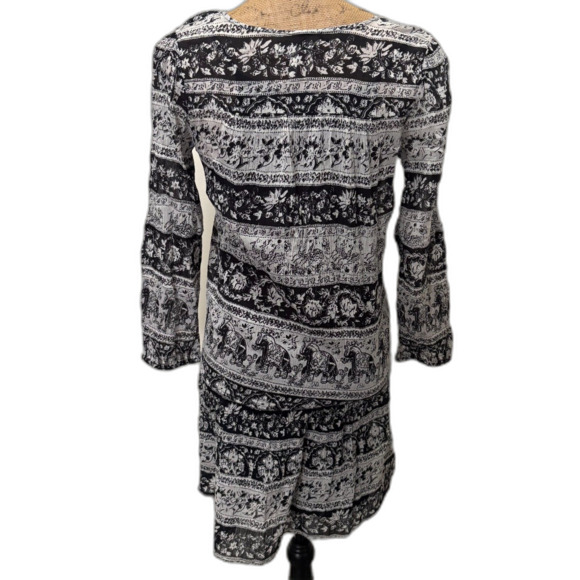 Joie Vork Drop Waist Peasant Dress Caviar Black Elephant‎ Bohemian Print Size XS - Picture 4 of 6